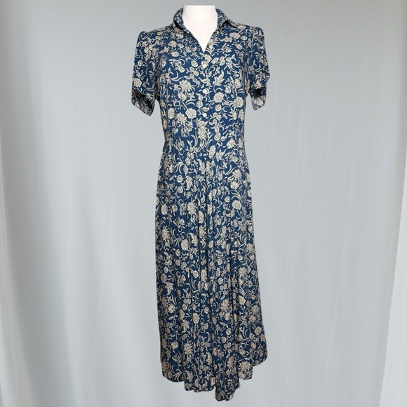 CHAPS Womens Midi Floral Dress Size S Blue Flutter Sleeve Cottagecore‎ Fairy - Picture 12 of 16
